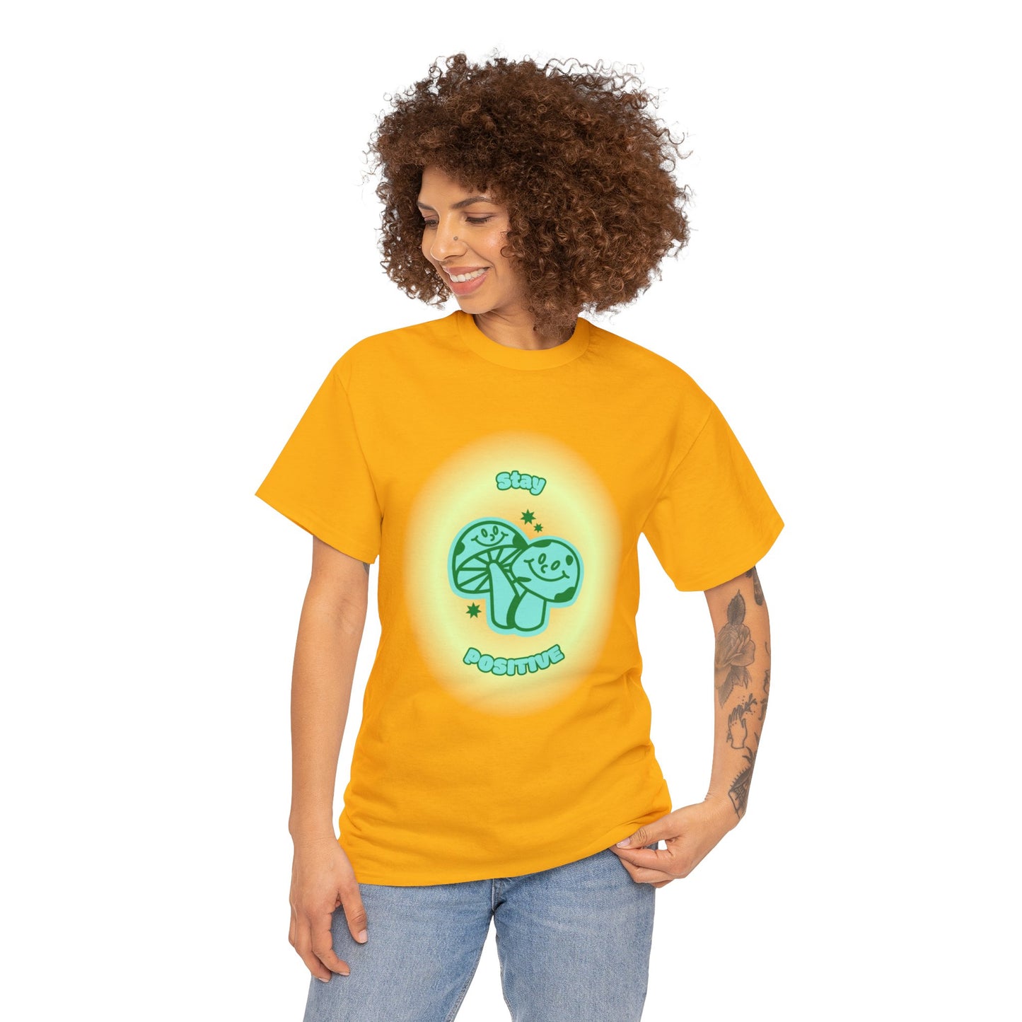 "Stay Positive" Happy Mushrooms Cotton Tee