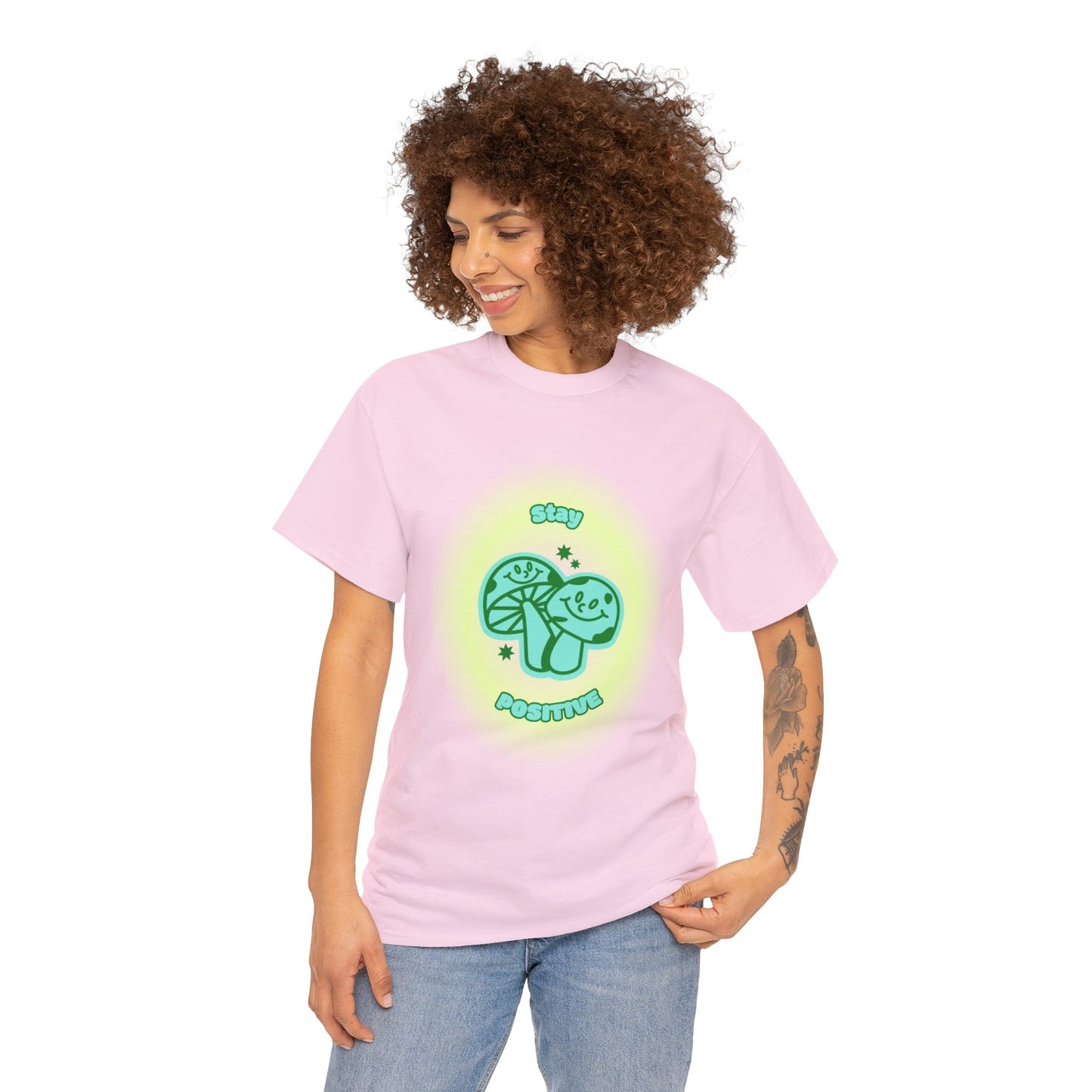 "Stay Positive" Happy Mushrooms Cotton Tee