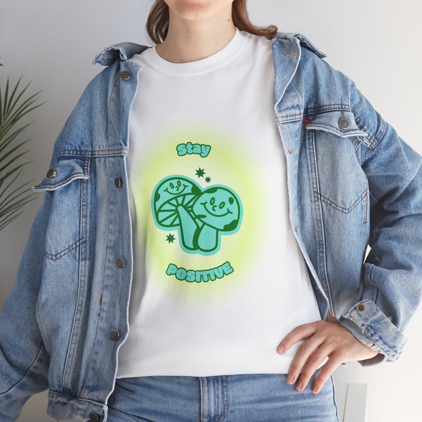 "Stay Positive" Happy Mushrooms Cotton Tee