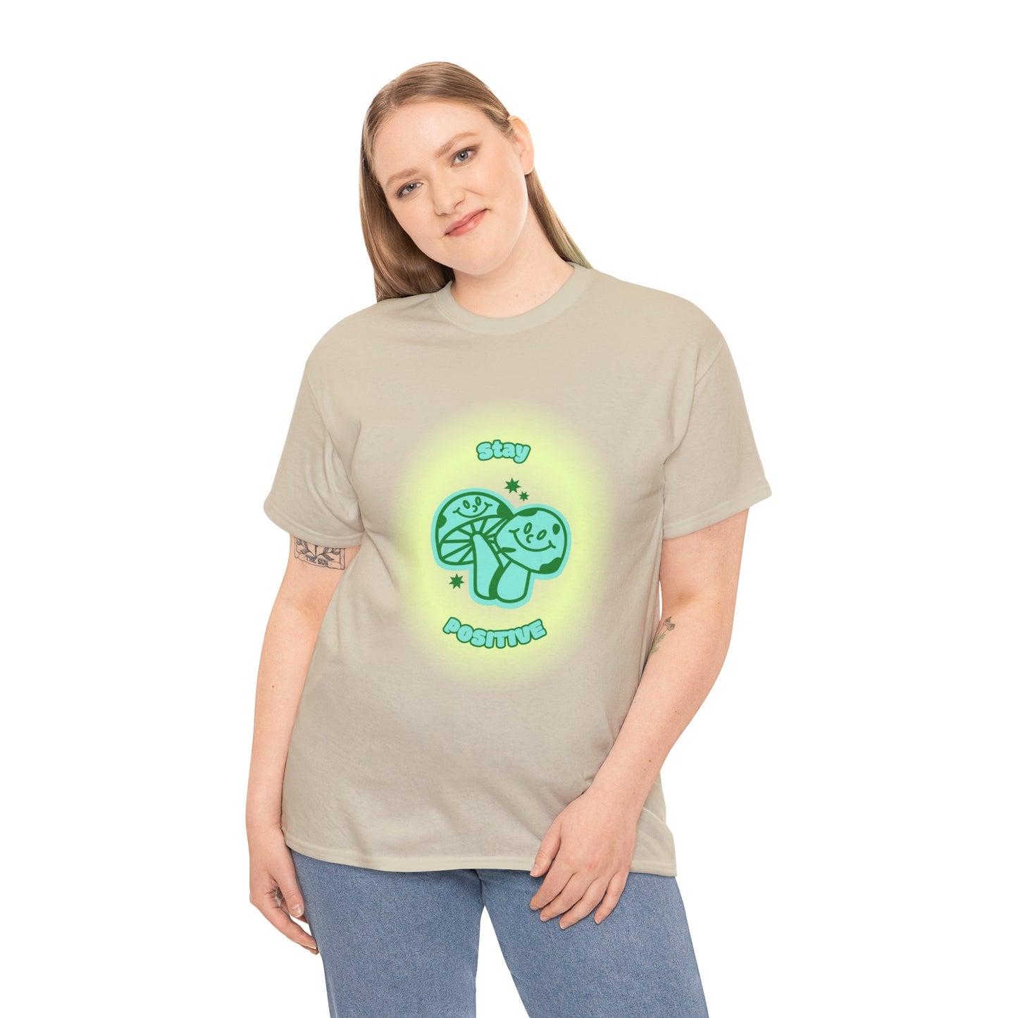 "Stay Positive" Happy Mushrooms Cotton Tee