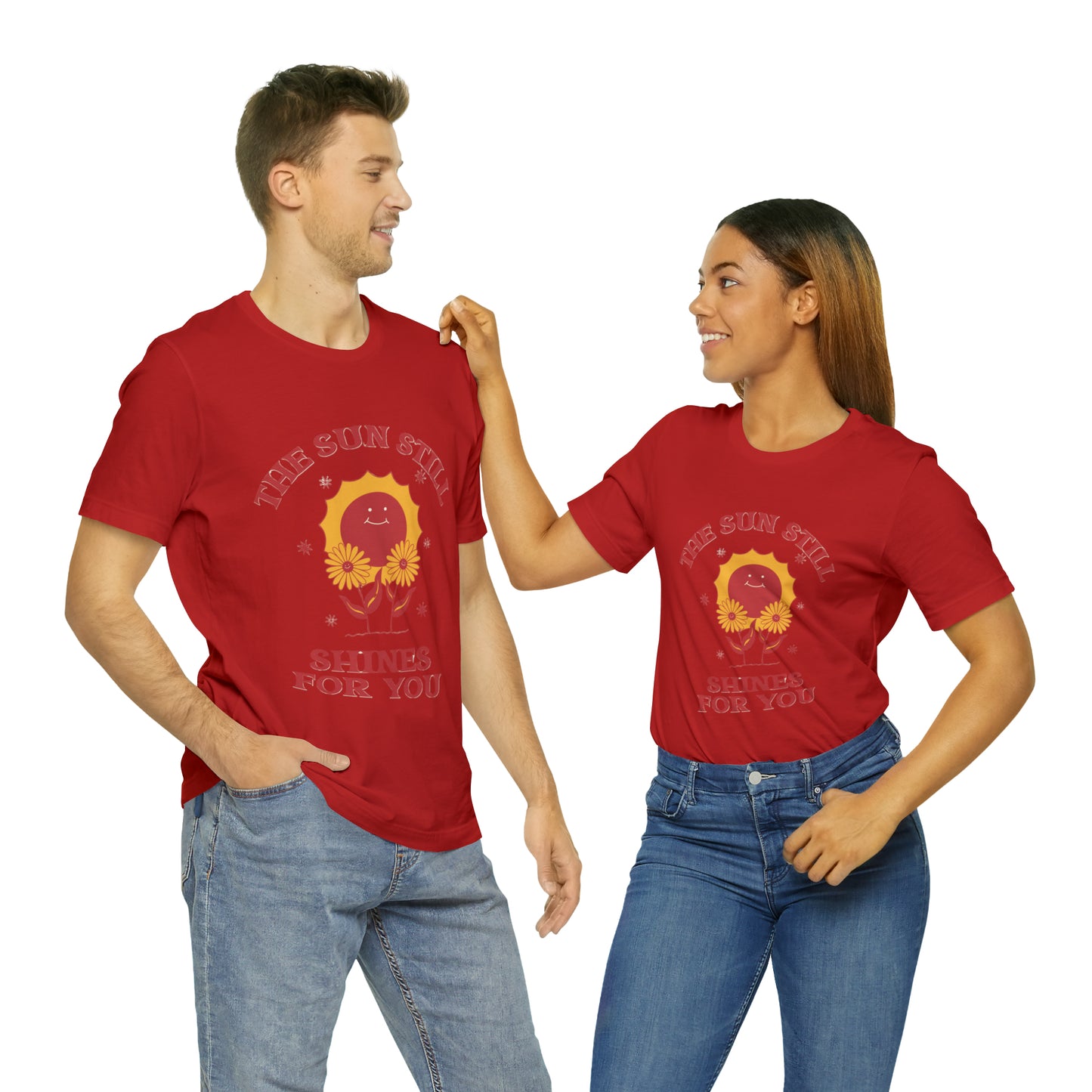 Sunshine Embrace T-Shirt on Unisex Jersey Short Sleeve Tee