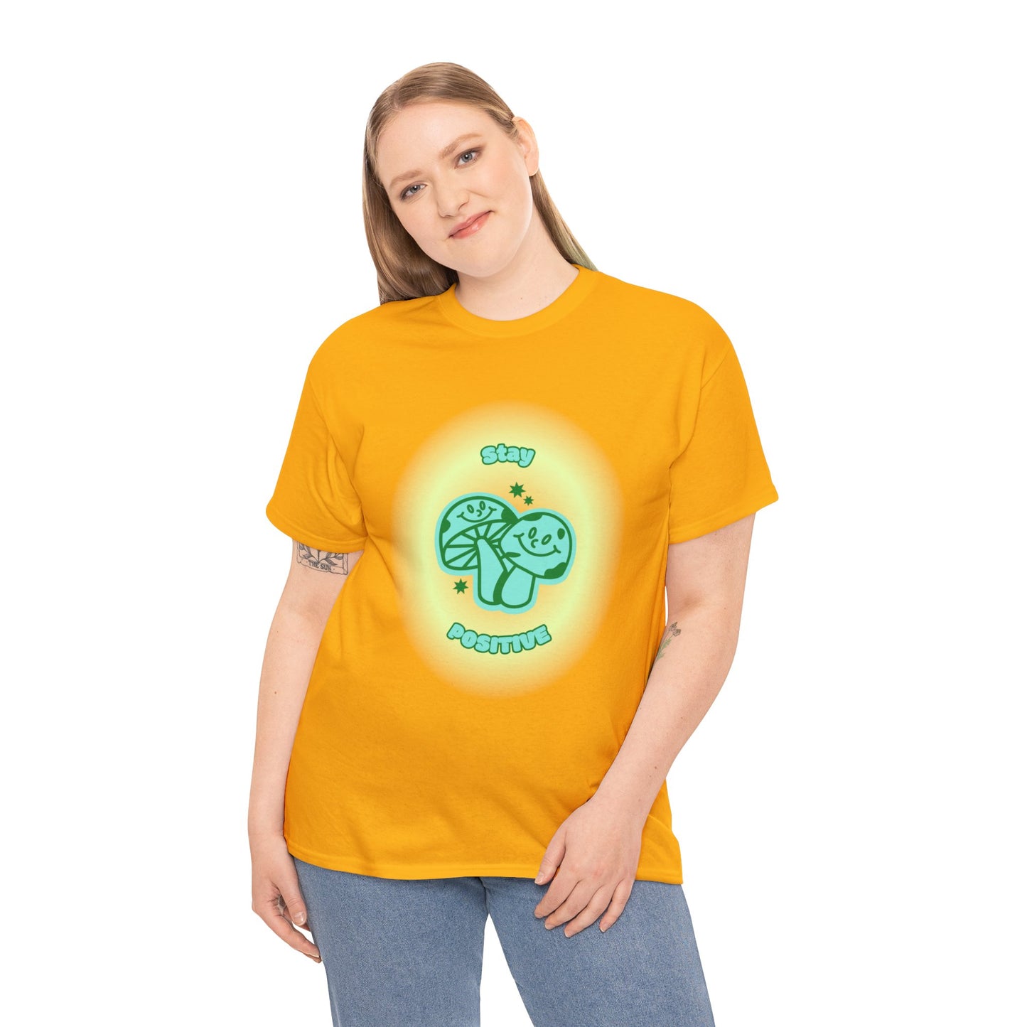 "Stay Positive" Happy Mushrooms Cotton Tee