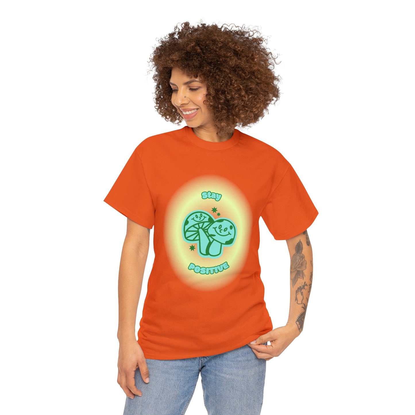 "Stay Positive" Happy Mushrooms Cotton Tee