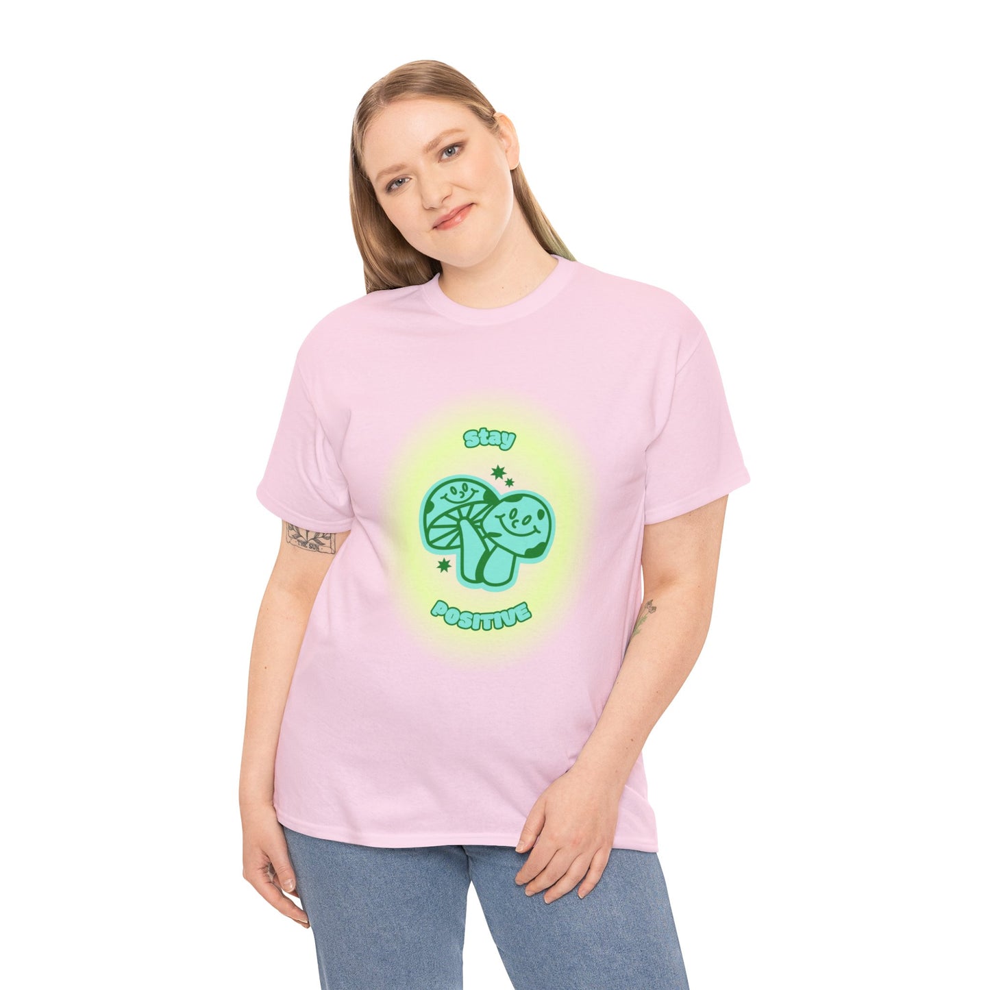 "Stay Positive" Happy Mushrooms Cotton Tee