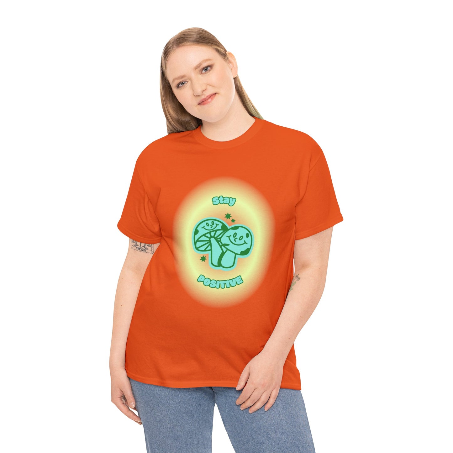 "Stay Positive" Happy Mushrooms Cotton Tee