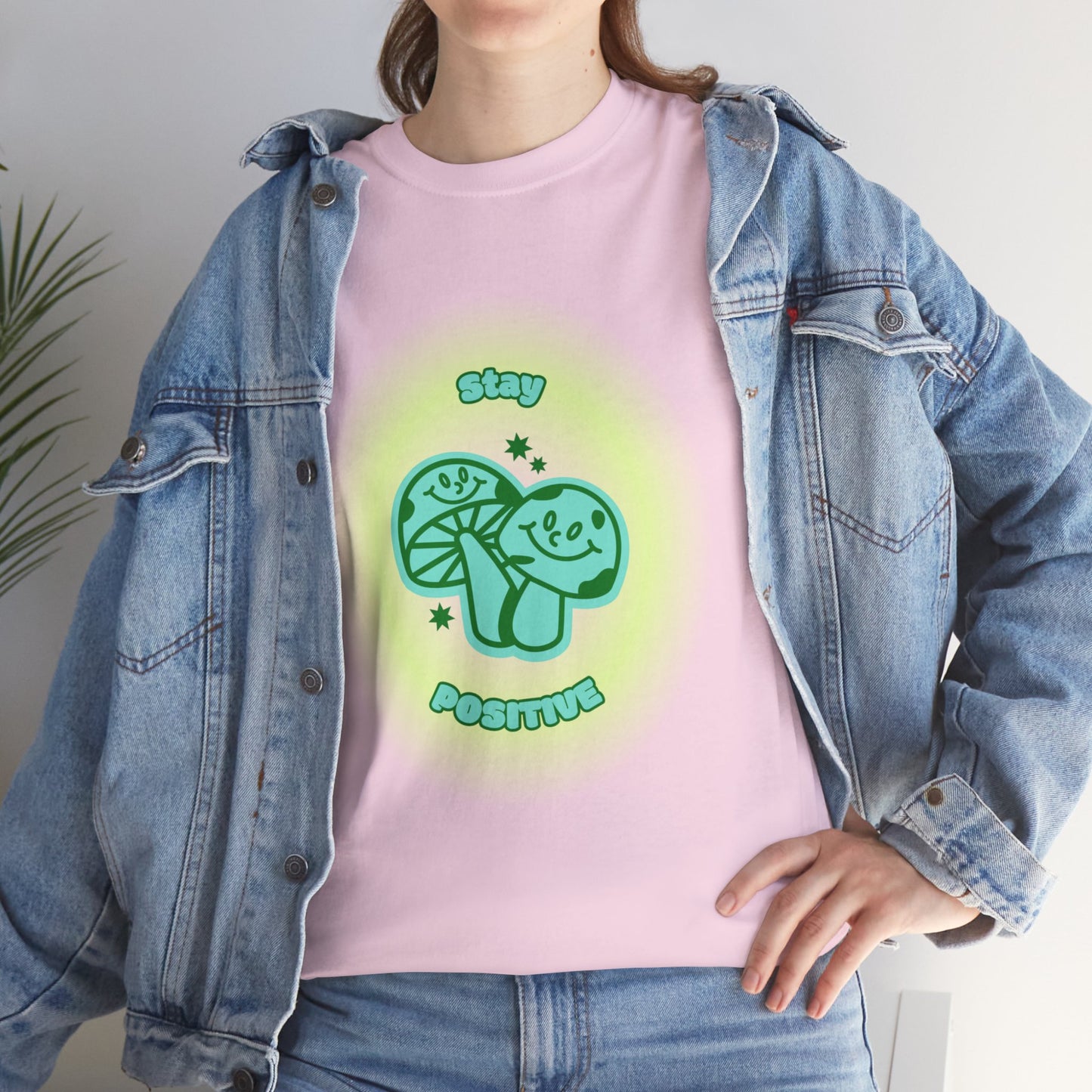 "Stay Positive" Happy Mushrooms Cotton Tee