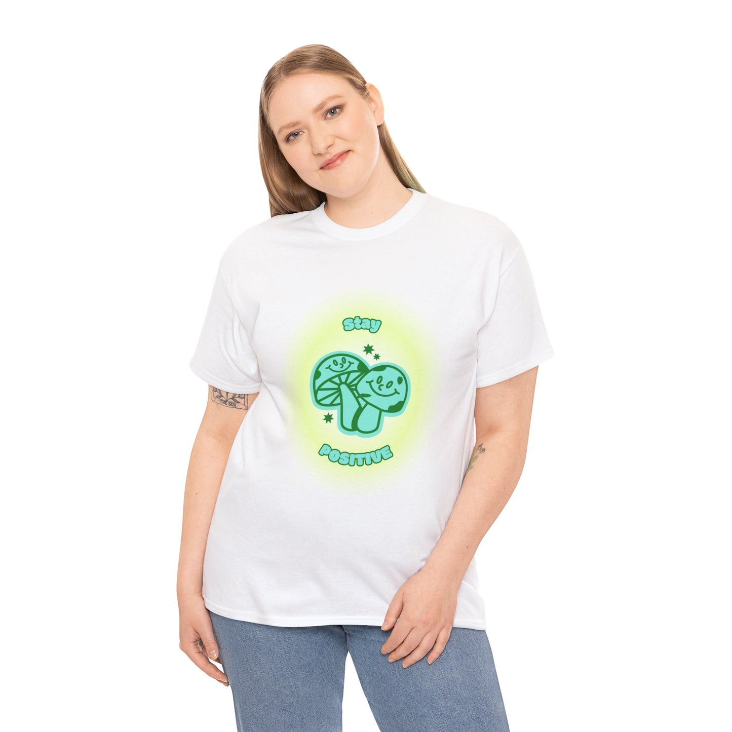 "Stay Positive" Happy Mushrooms Cotton Tee