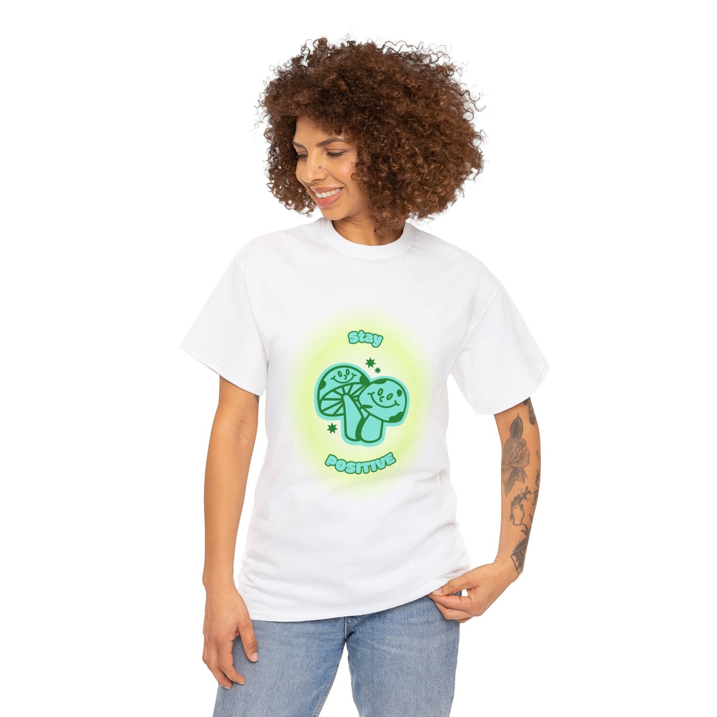 "Stay Positive" Happy Mushrooms Cotton Tee